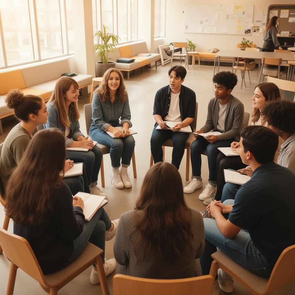 High school students sitting in a circle during a learning cohort session